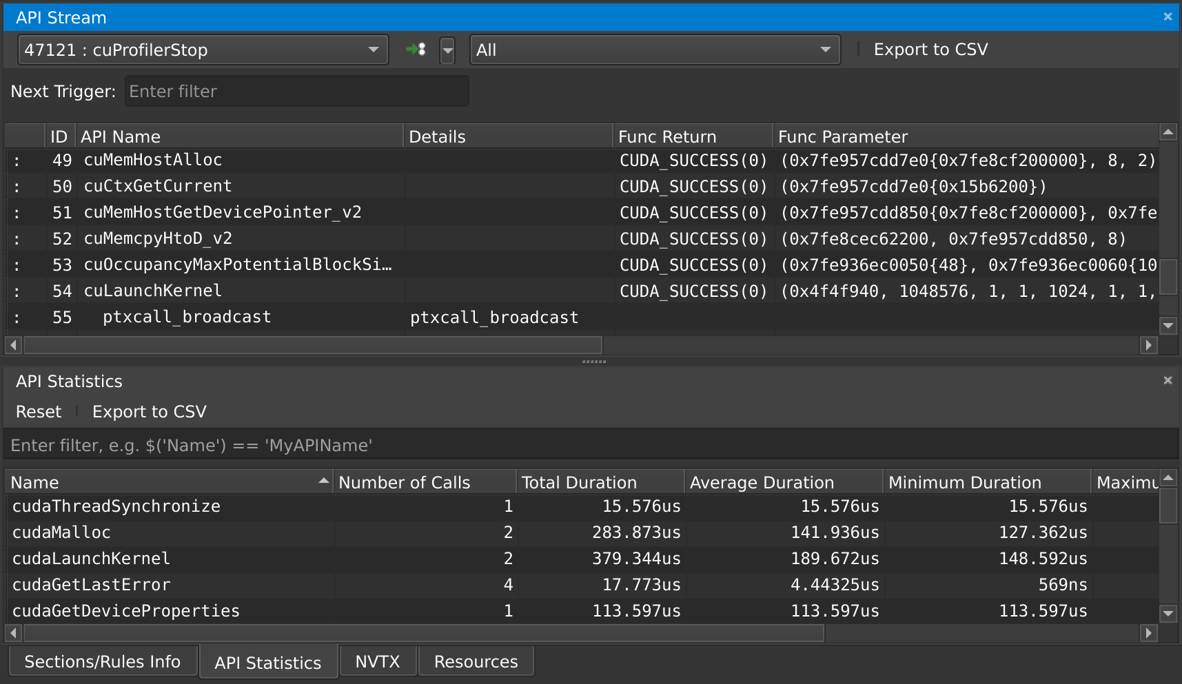 "NVIDIA Nsight Compute - API inspection"